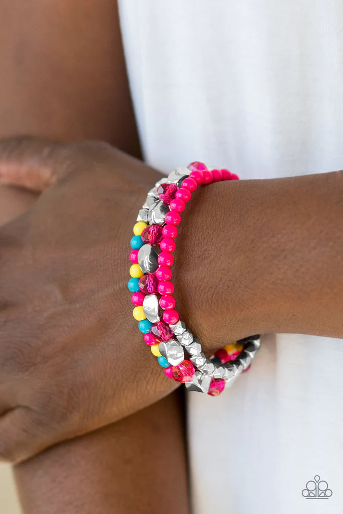 "BEADED BRAVADO" - Pink/Multicolor Bracelet