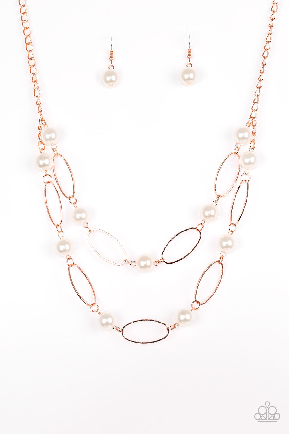 Best Of Both POSH-ible Worlds - Shiny Copper/White Pearls Necklace