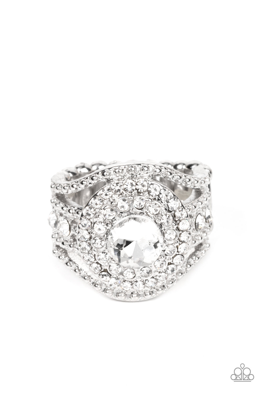 Understated Drama - White rhinestone ring