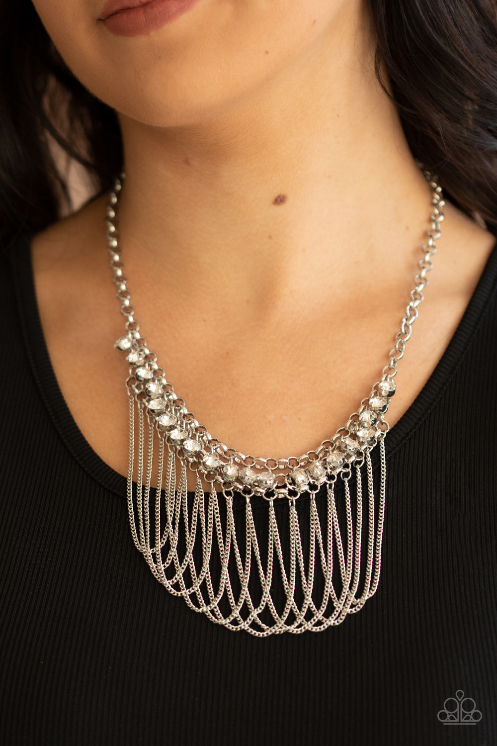 Flaunt Your Fringe - White gems necklace